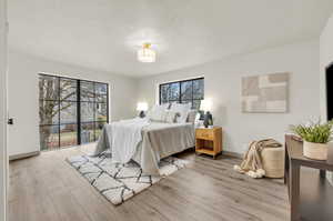 Bedroom with light hardwood / wood-style flooring