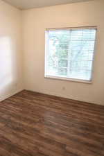 Empty room featuring dark hardwood / wood-style flooring