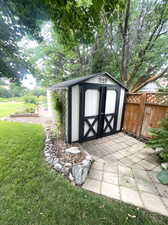 Storage shed with electricity