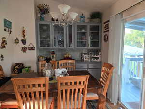 Dining space featuring a chandelier