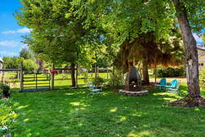 Backyard with custom Firepit