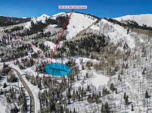 Snowy aerial view featuring a mountain view