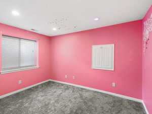 Large basement bedroom #6 with carpet and closet organiser.