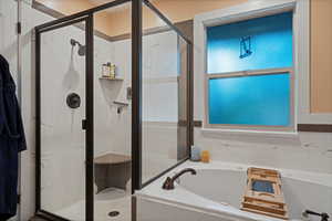 Master bathroom featuring independent shower and bath