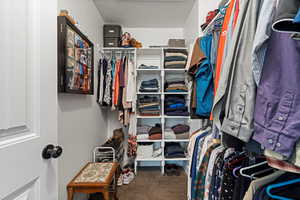 Spacious Master closet featuring carpet flooring