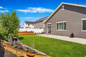 Back of property with a patio and a yard