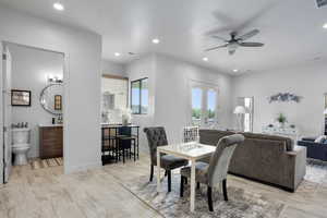 Dining area featuring ceiling fan