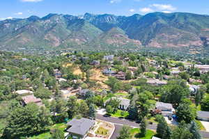 Aerial view featuring a mountain view