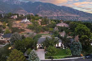 Aerial view at dusk with a mountain view