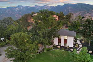 Aerial view at dusk with a mountain view