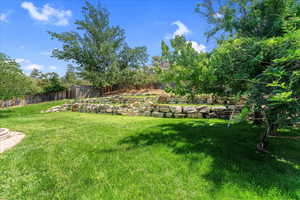 View of yard with a storage shed