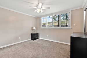 Bedroom 2: Dresser, nightstand, ceiling fan, lamp