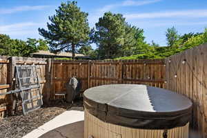 View of patio / terrace with a hot tub