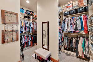 Spacious closet with light carpet