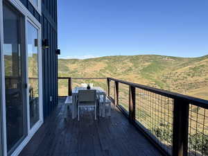 Deck featuring a mountain view