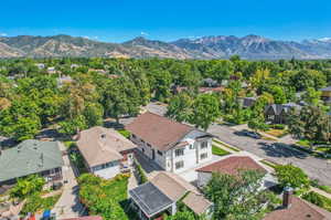 Aerial view featuring a mountain view