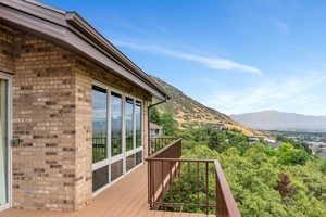 Wooden terrace with a mountain view