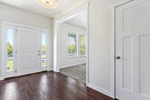 Entrance foyer featuring dark hardwood / wood-style floors and a healthy amount of sunlight