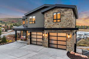 Contemporary house featuring a garage