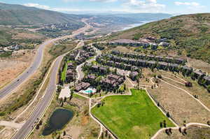 Drone / aerial view with a mountain view