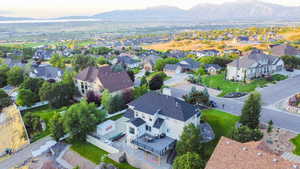 Aerial view at dusk with a mountain view