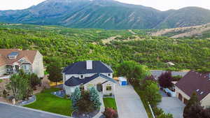 Birds eye view of property with a mountain view