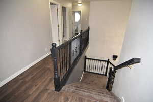 Stairs with hardwood / wood-style flooring