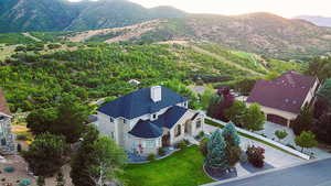 Aerial view featuring a mountain view