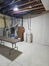 Basement featuring gas water heater