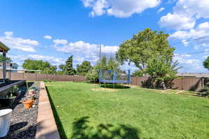 View of yard with a trampoline