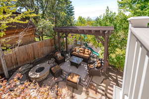 View of patio with firepit