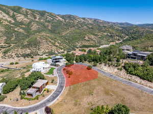 Aerial view featuring a mountain view