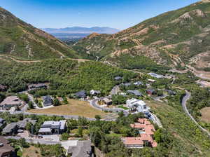 Birds eye view of property with a mountain view