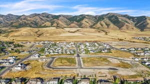 Aerial view featuring a mountain view