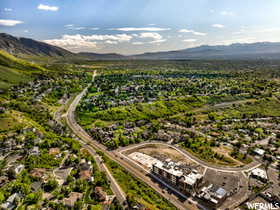 Drone / aerial view with a mountain view