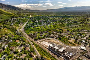 Aerial view of a mountain backdrop
