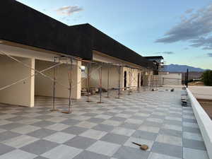 View of patio / terrace featuring a mountain view