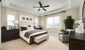 Bedroom with natural light. Colors and materials may vary