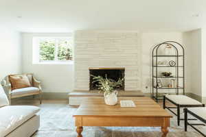 Living room featuring a fireplace