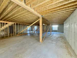 View of unfinished basement area for future rec room.