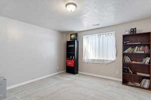 Interior space with a textured ceiling