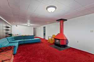 Living room featuring a wood stove