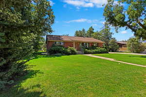 Single story home with a front lawn