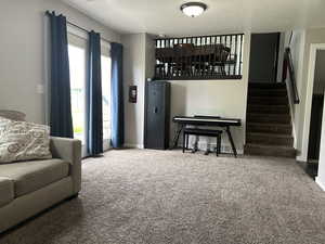 Living room featuring carpet floors