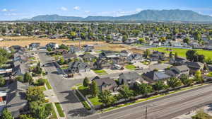 Drone / aerial view featuring a mountain view