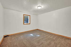 Spare room with carpet and a textured ceiling