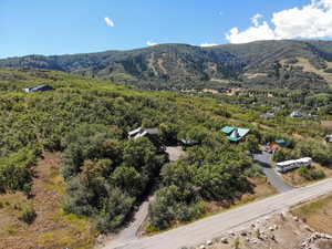 Drone / aerial view featuring a mountain view