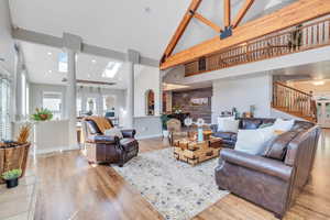 Living room with beamed ceiling