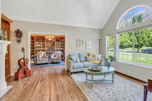 Cozy sitting room leading to library