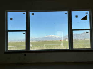 Interior space with a mountain view